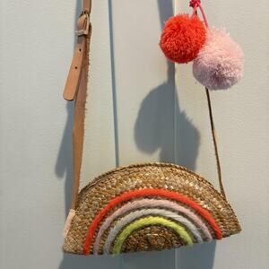 Meri Meri Rainbow Purse Small Straw Crossbody Pom Pom‎ Strap Bag Festival